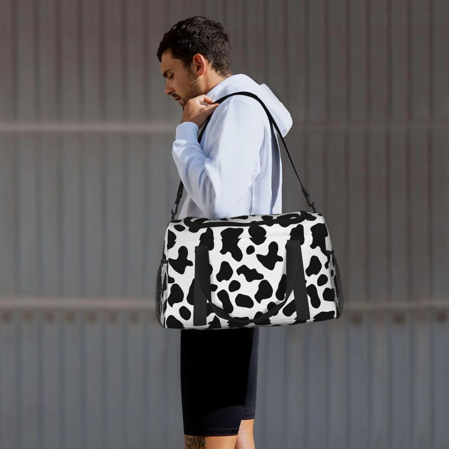 Black And White Cow Print Travel Weekender Overnight Bags Foldable Hand Travel Bag Sport Gym Duffel Bag For Men Women