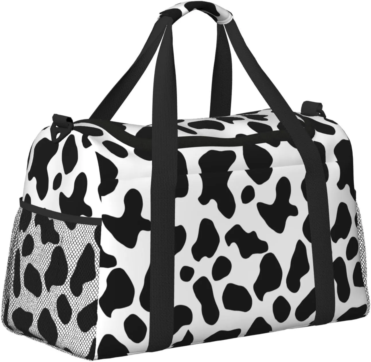 Black And White Cow Print Travel Weekender Overnight Bags Foldable Hand Travel Bag Sport Gym Duffel Bag For Men Women