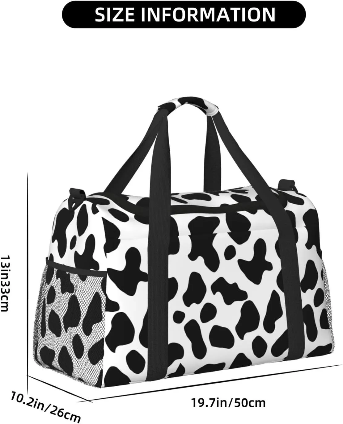 Black And White Cow Print Travel Weekender Overnight Bags Foldable Hand Travel Bag Sport Gym Duffel Bag For Men Women