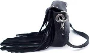 Black Fringe Crossbody Bag with Star Design and Studded Accents – Stylish Small Shoulder Bag for Women