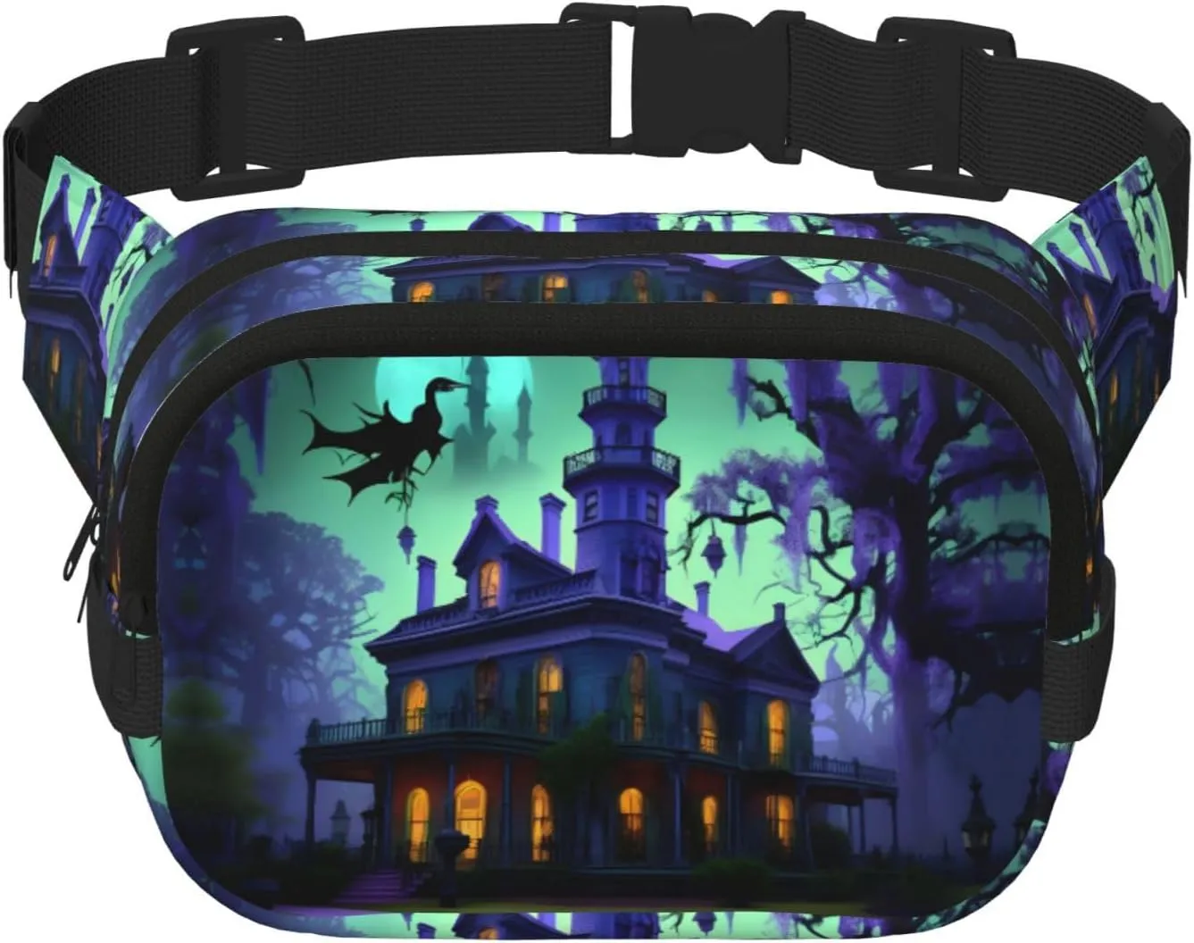 Black Haunted Mansion print Everywhere Fanny Pack Purse with Adjustable Straps for Casual Travel Hiking Outdoor Sports