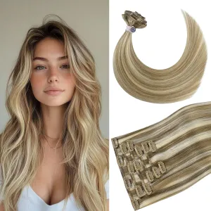 Blonde Hair Extensions Real Human Hair 18 inch 75g Golden Blonde Highlights Straight Remy Human Hair 100% Remy Human Hair Extension for Women
