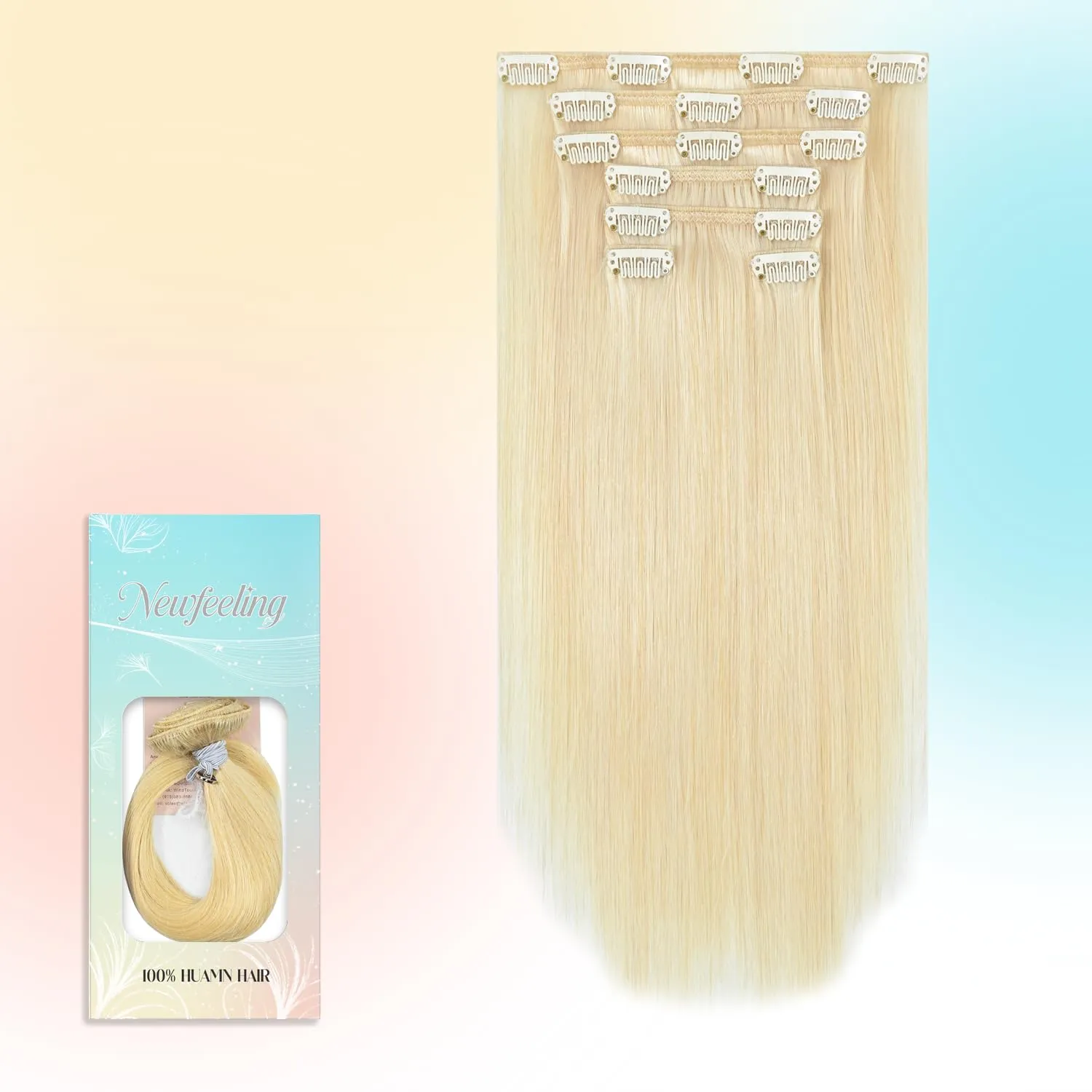 Blonde Human Hair Extensions Clip ins 18 Inch Platinum Blonde Clip in Hair Extensions for women 75g 100% Remy Human Hair Clip in Soft Silky Hair