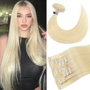 Blonde Human Hair Extensions Clip ins 18 Inch Platinum Blonde Clip in Hair Extensions for women 75g 100% Remy Human Hair Clip in Soft Silky Hair