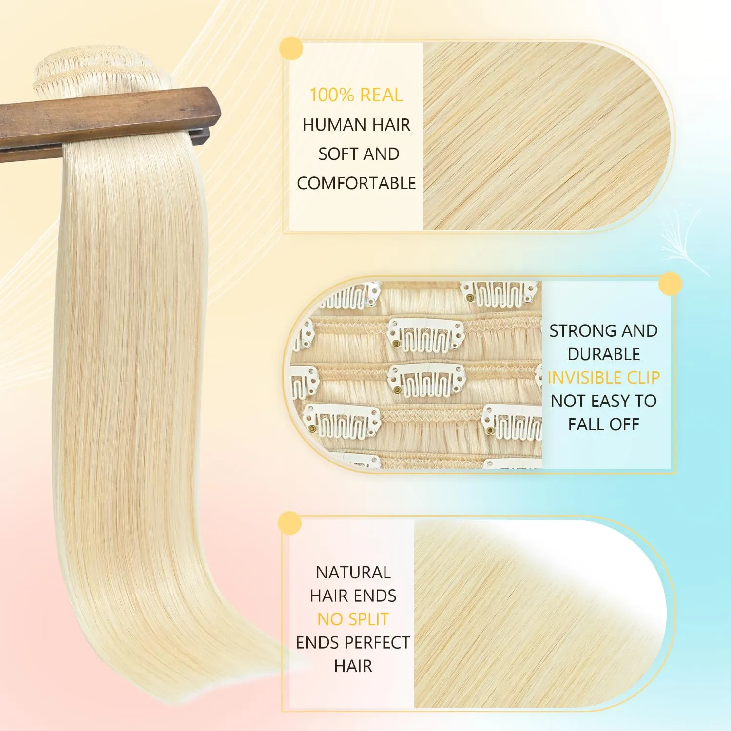 Blonde Human Hair Extensions Clip ins 18 Inch Platinum Blonde Clip in Hair Extensions for women 75g 100% Remy Human Hair Clip in Soft Silky Hair