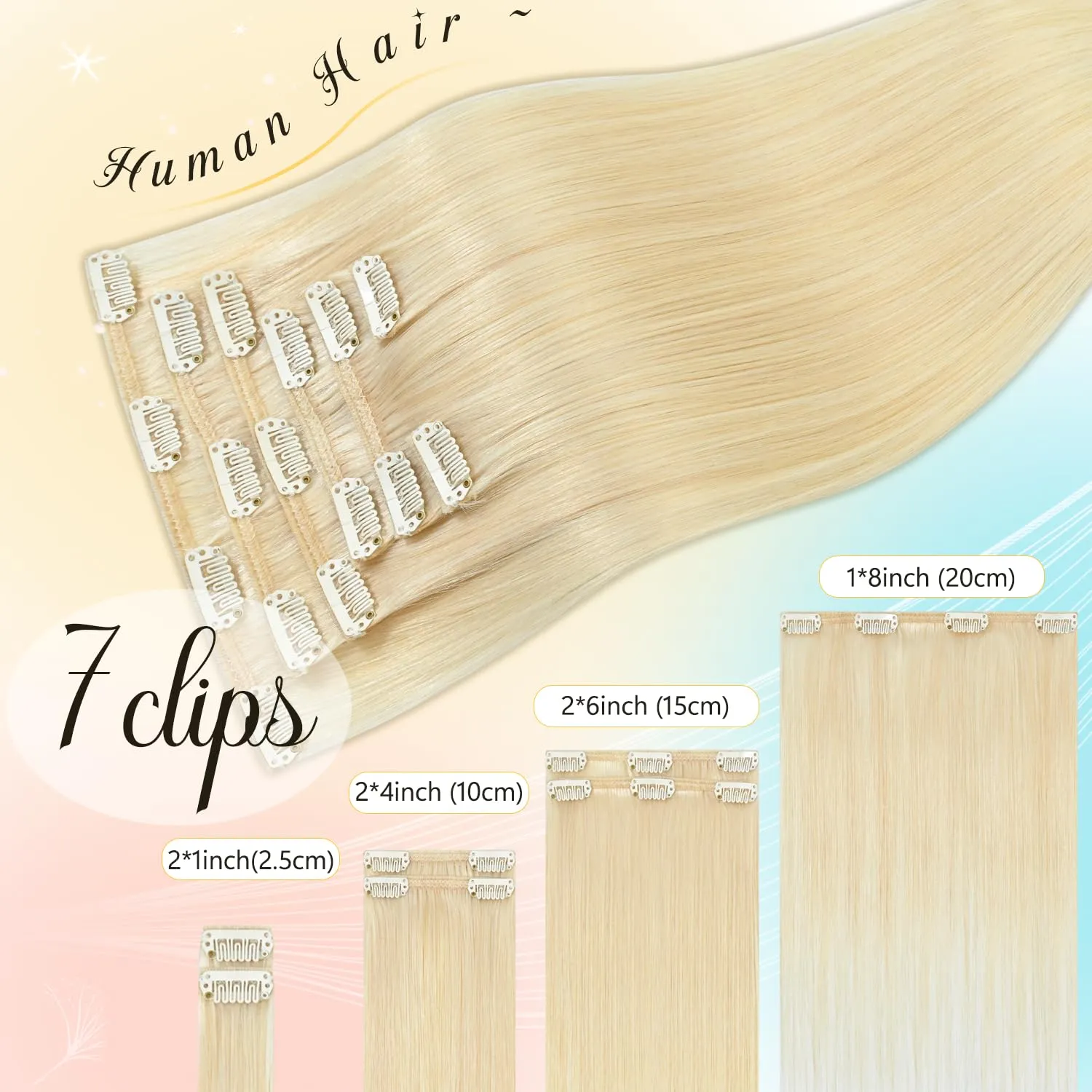 Blonde Human Hair Extensions Clip ins 18 Inch Platinum Blonde Clip in Hair Extensions for women 75g 100% Remy Human Hair Clip in Soft Silky Hair