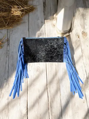 Blue Fringe Cowhide Crossbody