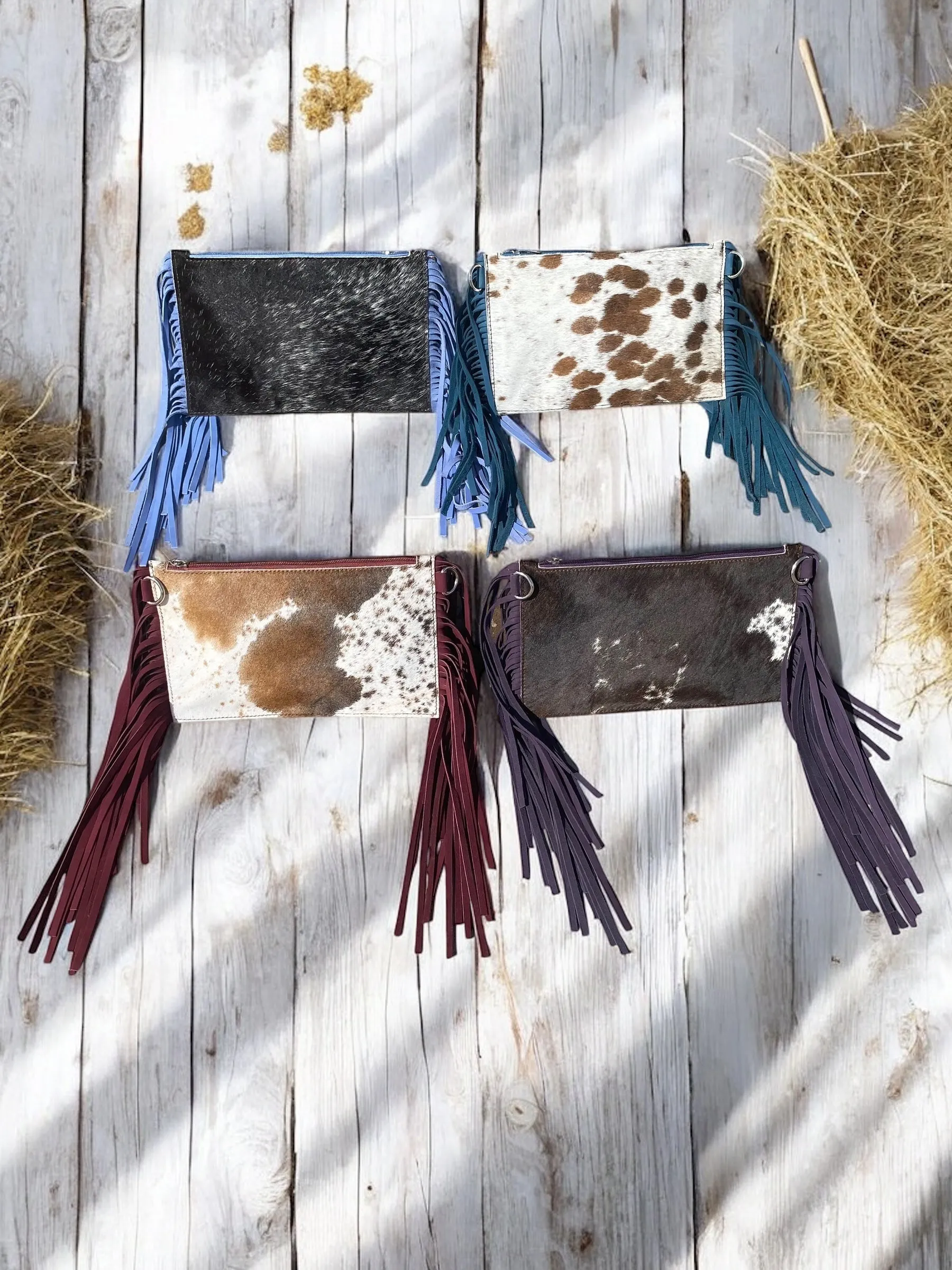 Blue Fringe Cowhide Crossbody