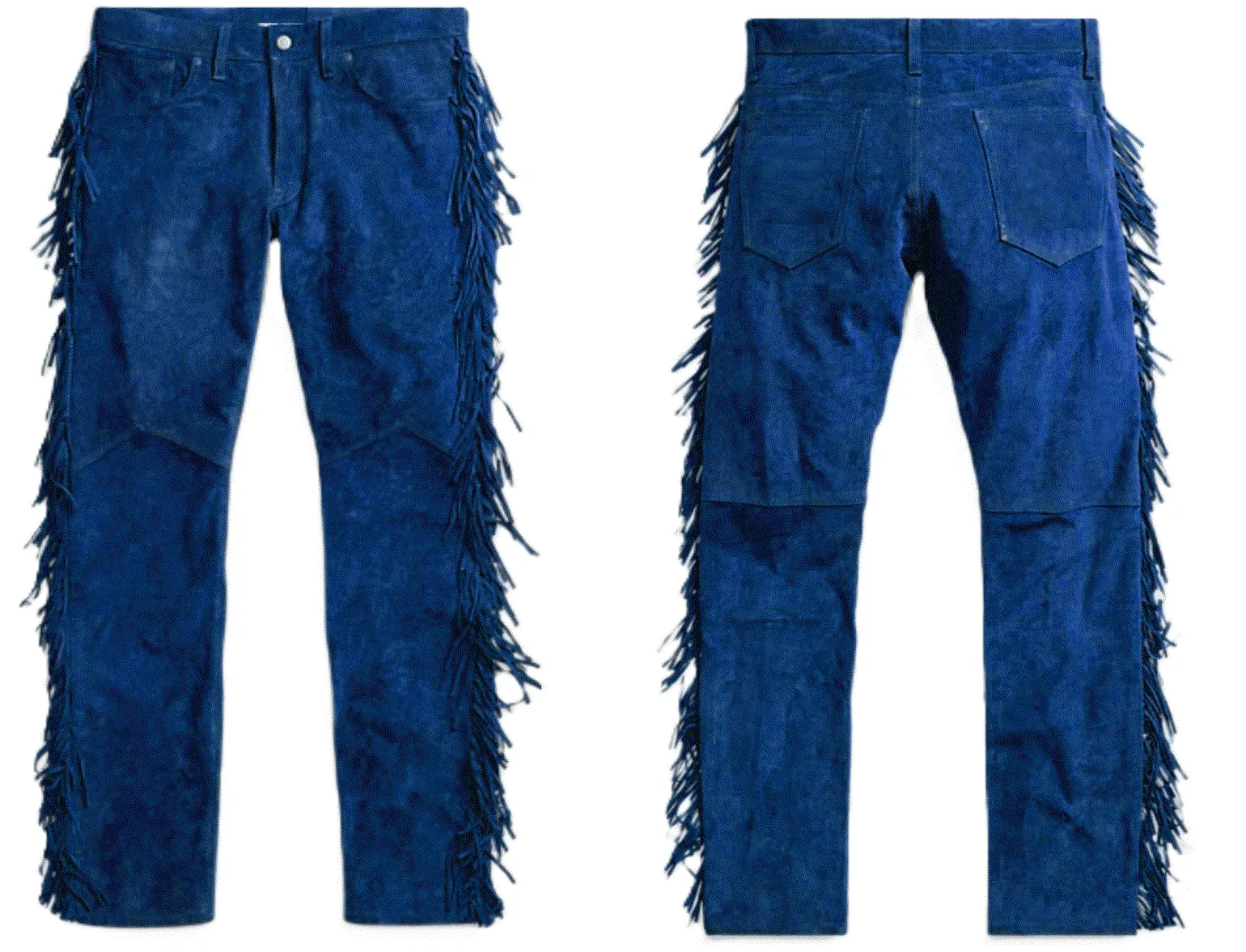 Blue Suede Leather Fringe Pants Jeans Style For Men Western Pant MFP1108