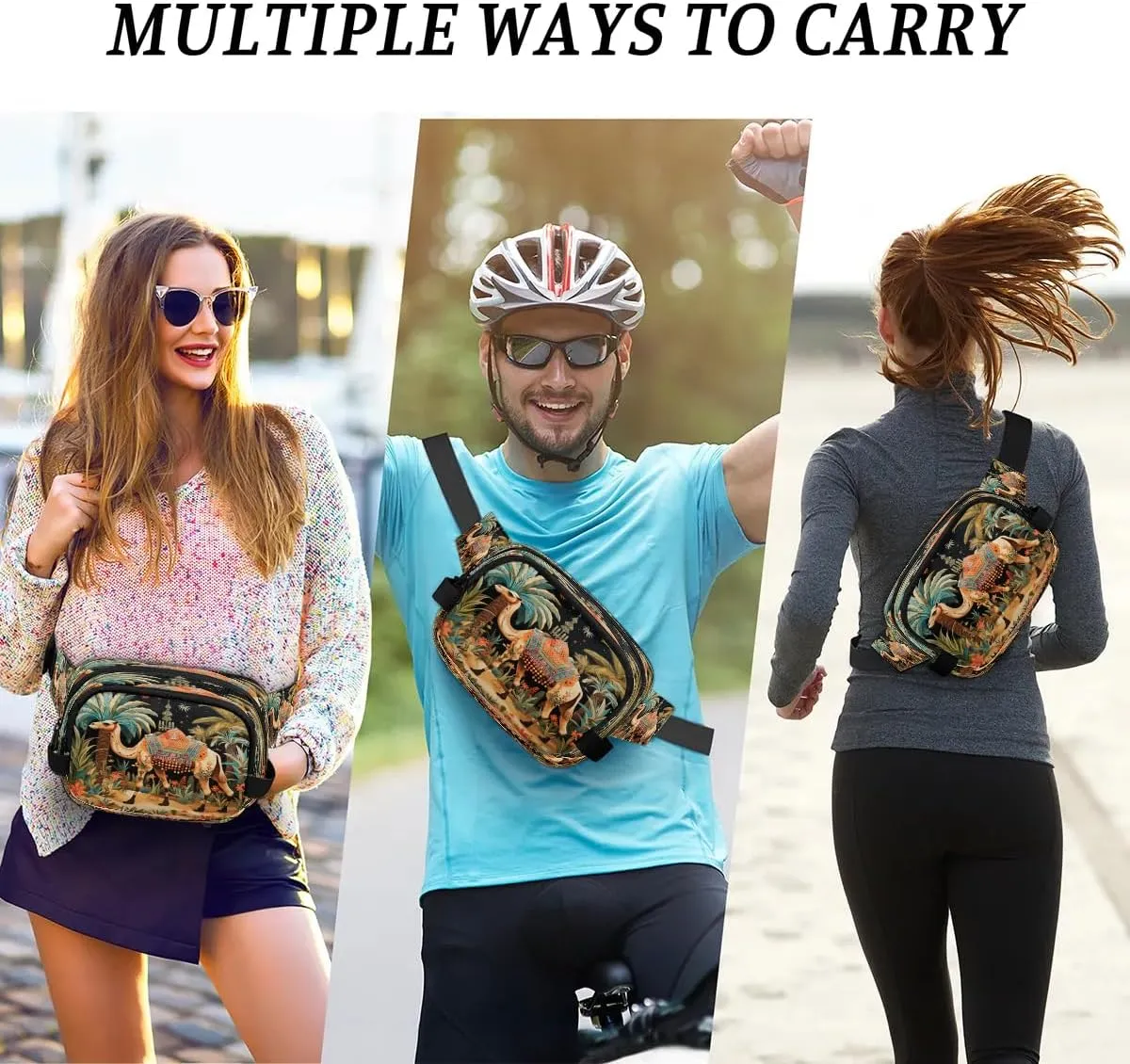Bohemia Camel Men's and Women's Waist Pack Crossbody Tropical Camel Waist Pack Running Strap, Adjustable Shoulder Strap - For Hiking and Running Exercise Fitness