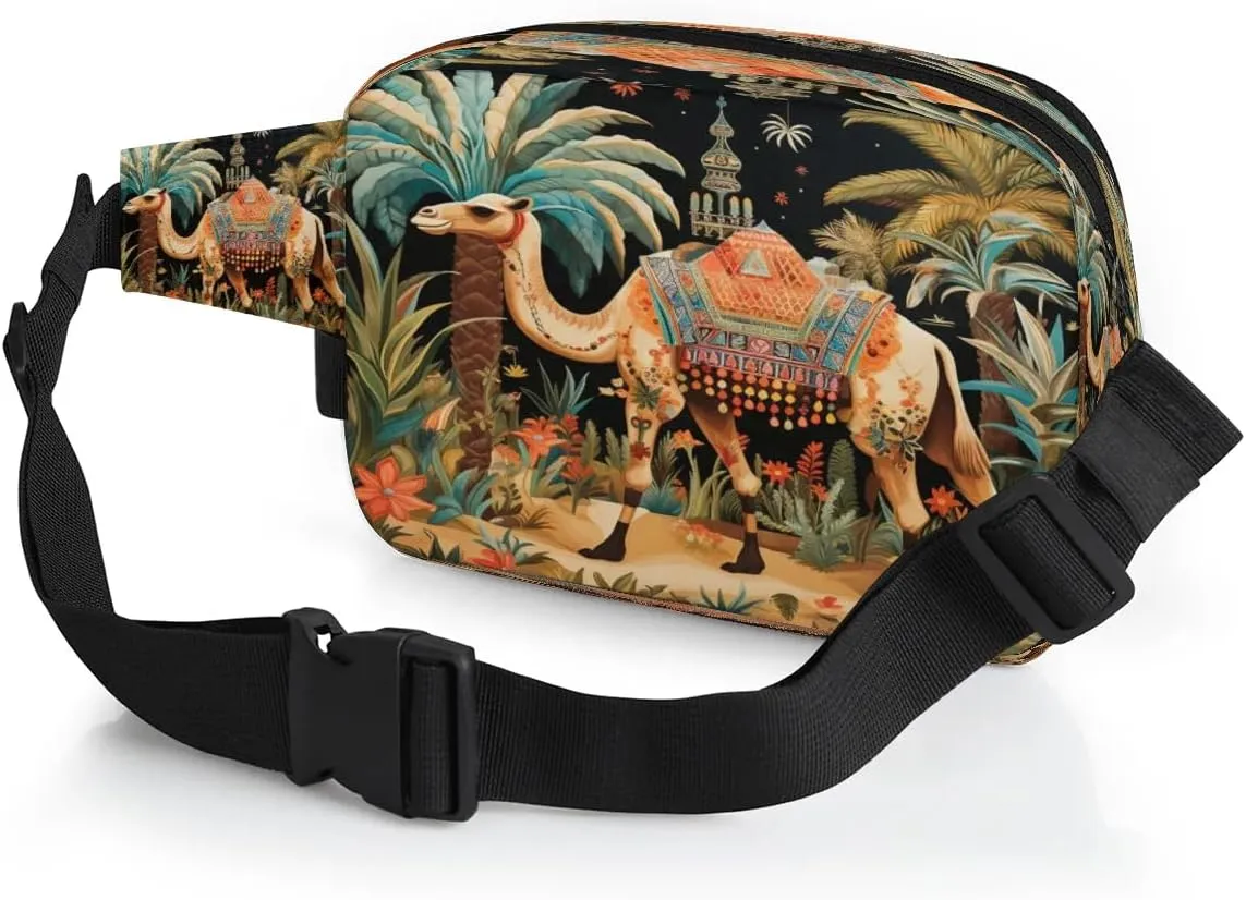 Bohemia Camel Men's and Women's Waist Pack Crossbody Tropical Camel Waist Pack Running Strap, Adjustable Shoulder Strap - For Hiking and Running Exercise Fitness