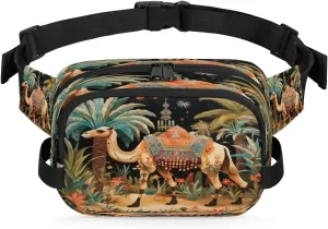 Bohemia Camel Men's and Women's Waist Pack Crossbody Tropical Camel Waist Pack Running Strap, Adjustable Shoulder Strap - For Hiking and Running Exercise Fitness