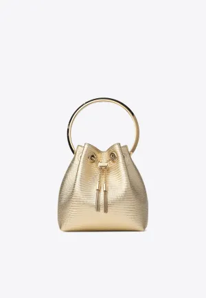 Bon Bon Bucket Bag in Metallic Lizard Print Leather