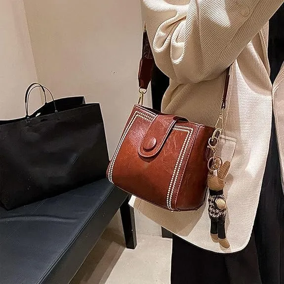 Bootara Bucket Bag, Fashion Bucket Bag With Cute Rabbit Pendant, Women Shoulder Bags With Adjustable Wider Shoulder Strap