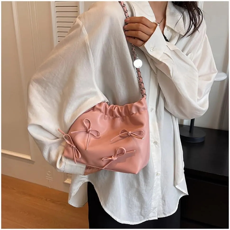 Bowknot Bucket Bag for Women Small Leather Bucket Bags and Purses Hobo Bucket Satchel Handbag Y2k Purse
