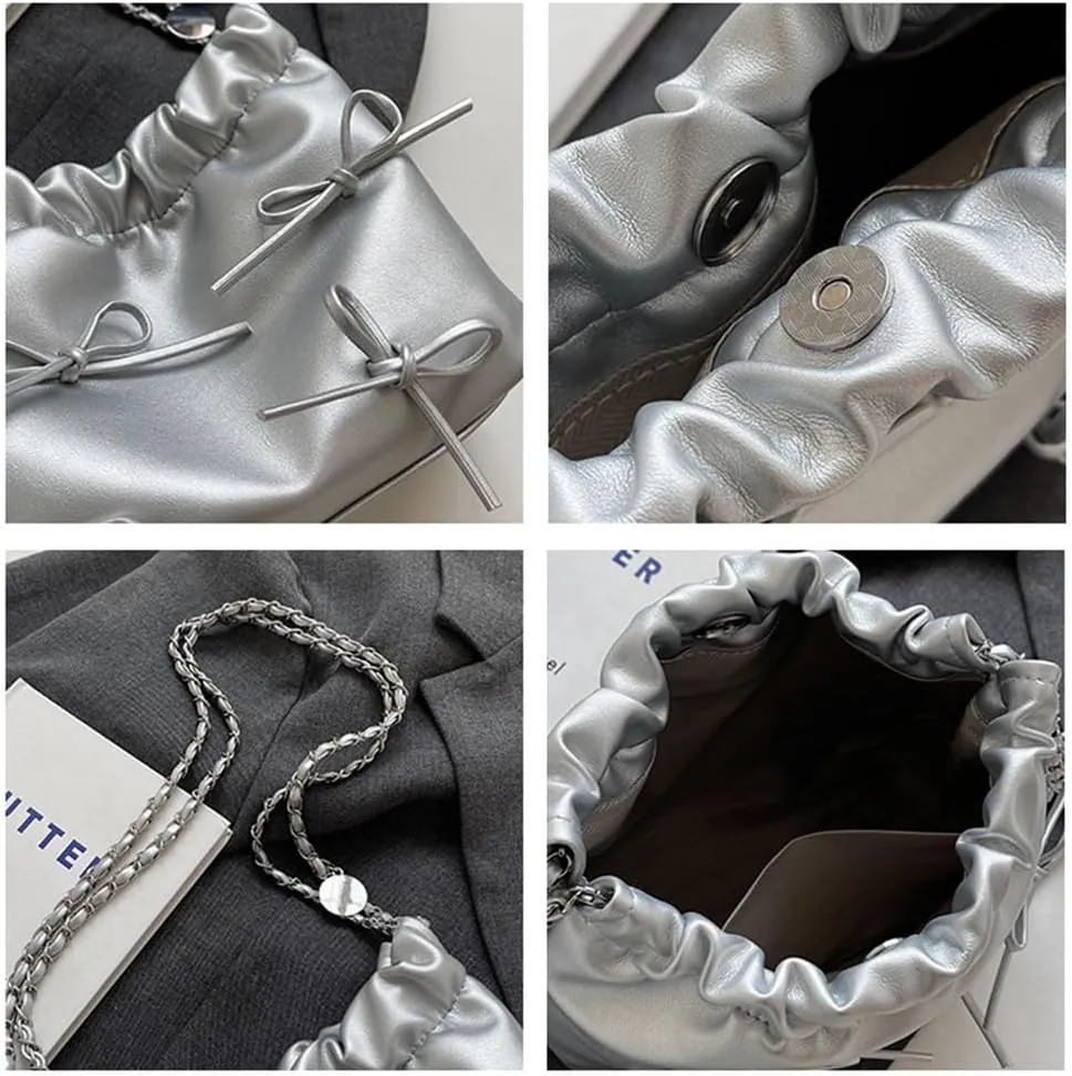 Bowknot Bucket Bag for Women Small Leather Bucket Bags and Purses Hobo Bucket Satchel Handbag Y2k Purse