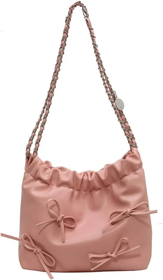 Bowknot Bucket Bag for Women Small Leather Bucket Bags and Purses Hobo Bucket Satchel Handbag Y2k Purse
