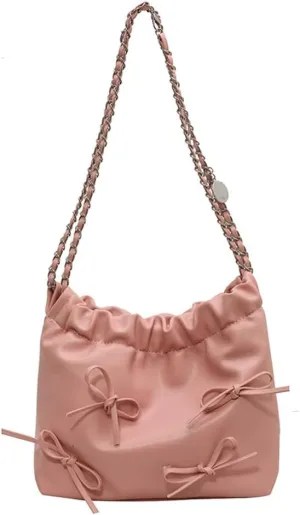 Bowknot Bucket Bag for Women Small Leather Bucket Bags and Purses Hobo Bucket Satchel Handbag Y2k Purse