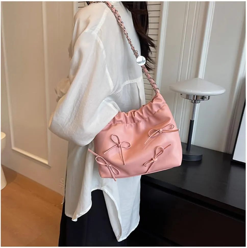 Bowknot Bucket Bag for Women Small Leather Bucket Bags and Purses Hobo Bucket Satchel Handbag Y2k Purse