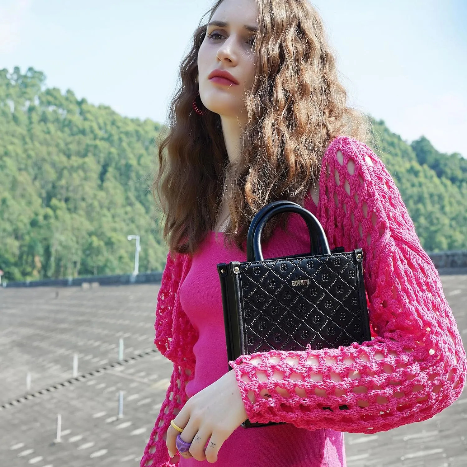 BOYATU Genuine Leather Tote for Women: Designer Top Handle Purse - Dressy Crossbody bag Small size
