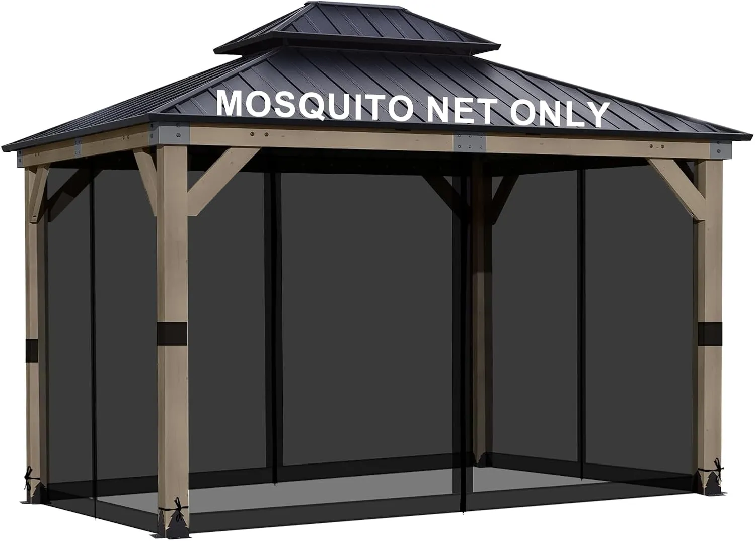 BPS 10' x 12' Gazebo Universal Mosquito Netting Screen Replacement, 4-Panel Screen Walls with Double Zippers for Outdoor Patio, Black (Mosquito Net Only)