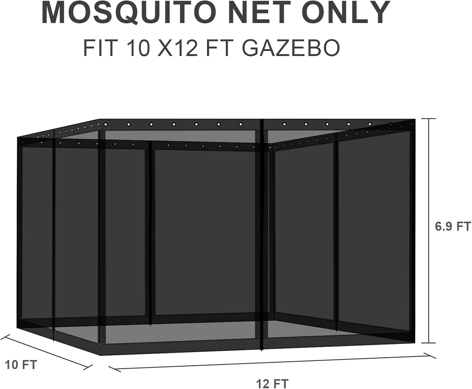 BPS 10' x 12' Gazebo Universal Mosquito Netting Screen Replacement, 4-Panel Screen Walls with Double Zippers for Outdoor Patio, Black (Mosquito Net Only)