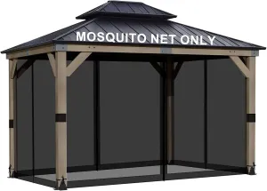 BPS 10' x 12' Gazebo Universal Mosquito Netting Screen Replacement, 4-Panel Screen Walls with Double Zippers for Outdoor Patio, Black (Mosquito Net Only)