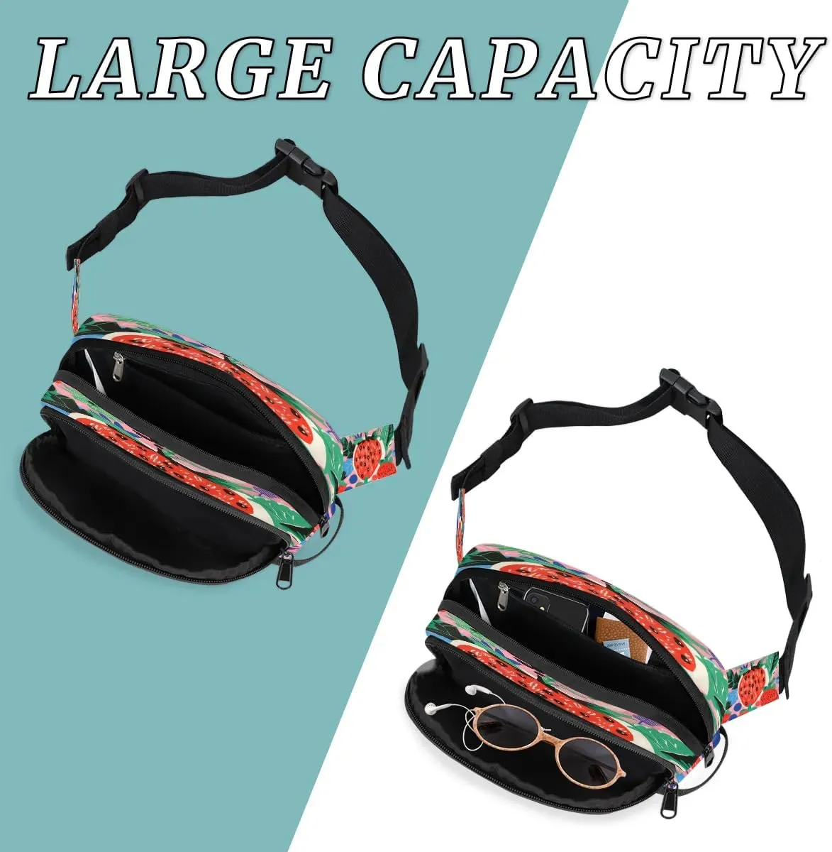 Bright Strawberry Men's and Women's Waist Pack Crossbody Fruit Strawberry Waist Pack Running Strap, Adjustable Shoulder Strap - For Hiking and Running Exercise Fitness