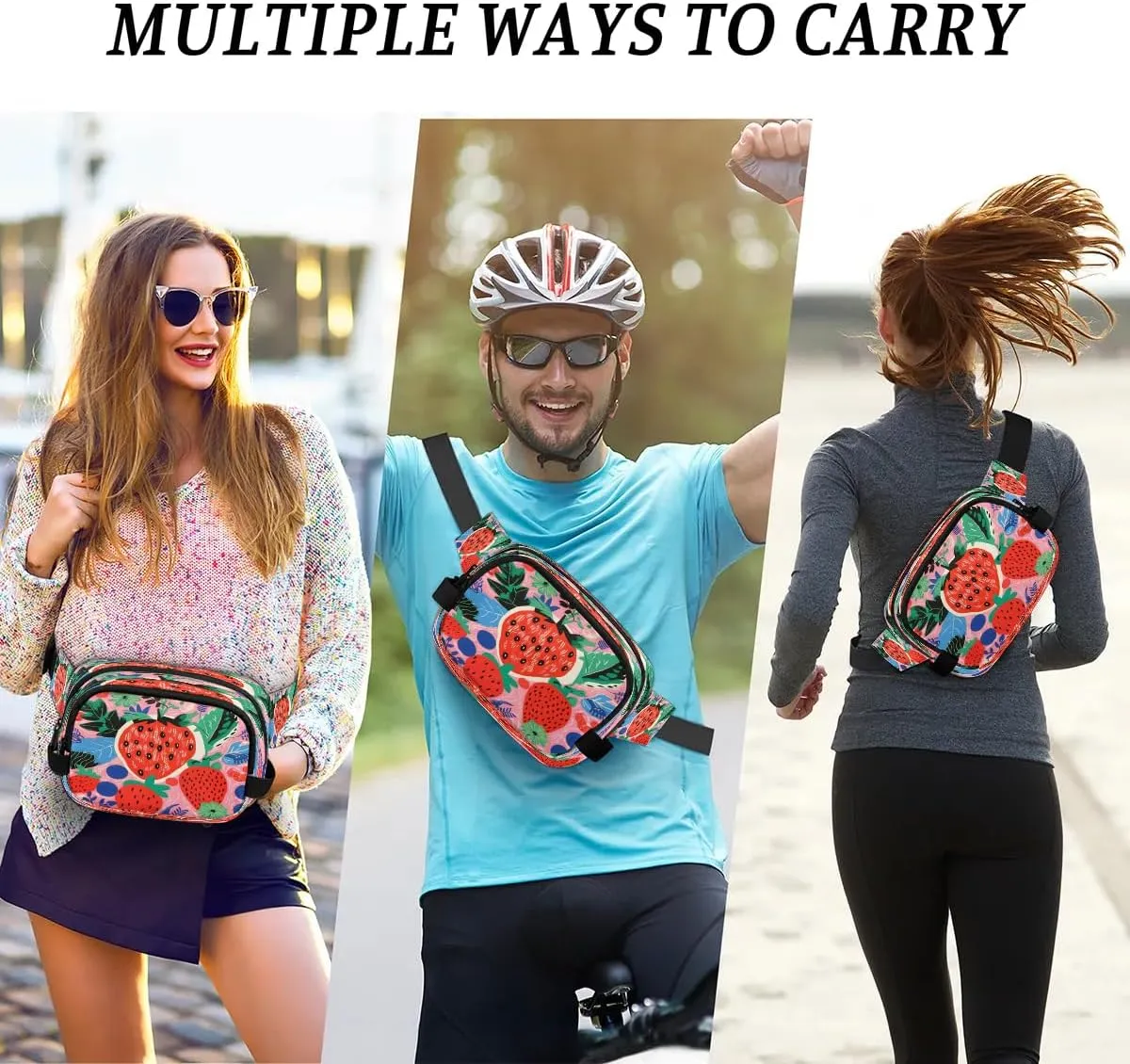 Bright Strawberry Men's and Women's Waist Pack Crossbody Fruit Strawberry Waist Pack Running Strap, Adjustable Shoulder Strap - For Hiking and Running Exercise Fitness