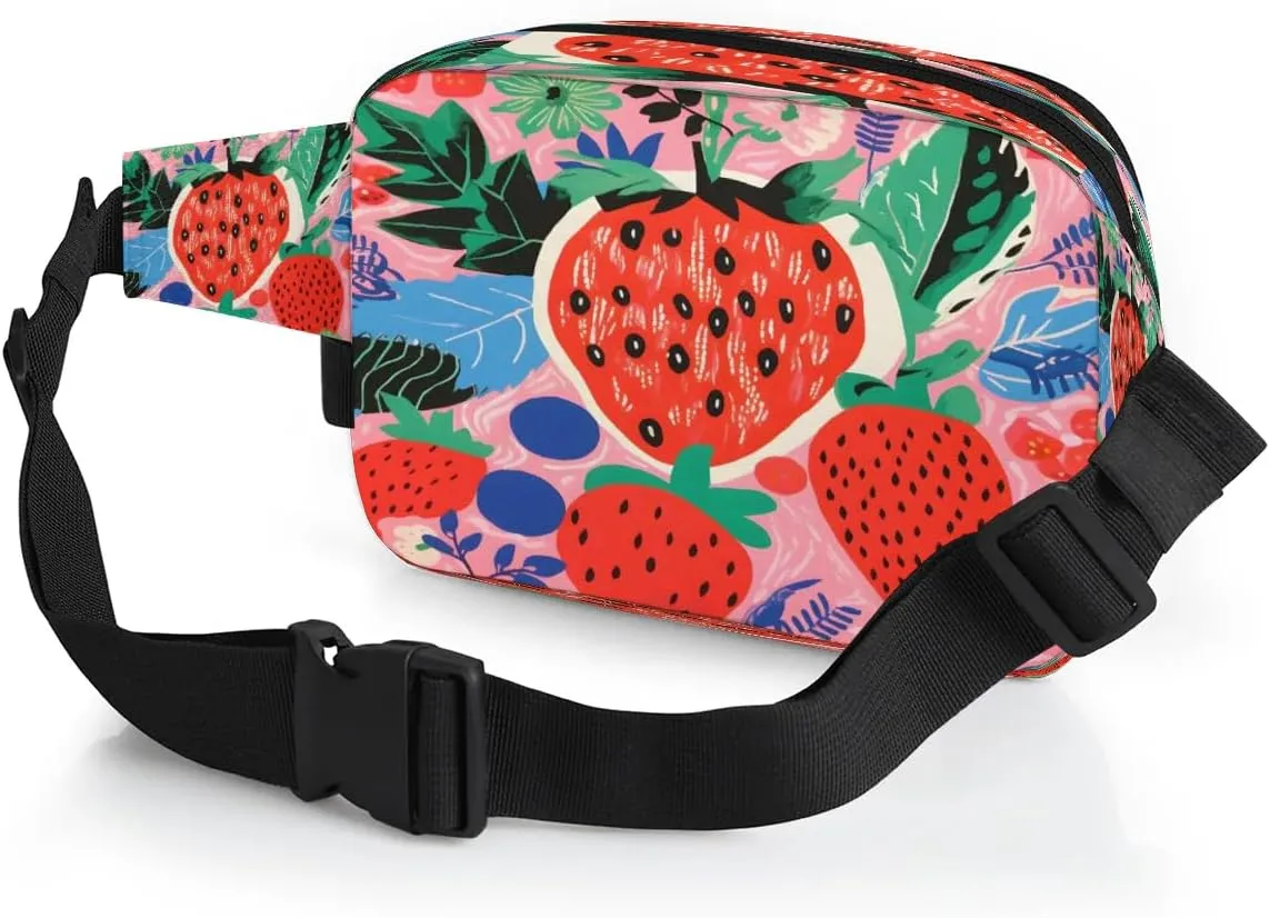Bright Strawberry Men's and Women's Waist Pack Crossbody Fruit Strawberry Waist Pack Running Strap, Adjustable Shoulder Strap - For Hiking and Running Exercise Fitness
