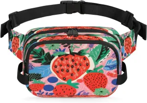 Bright Strawberry Men's and Women's Waist Pack Crossbody Fruit Strawberry Waist Pack Running Strap, Adjustable Shoulder Strap - For Hiking and Running Exercise Fitness