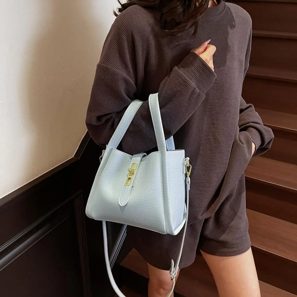 Bucket Bags for Women - Leather Crossbody Bucket Purse Small Handbag Trendy Vintage Shoulder Bag with Small Purse