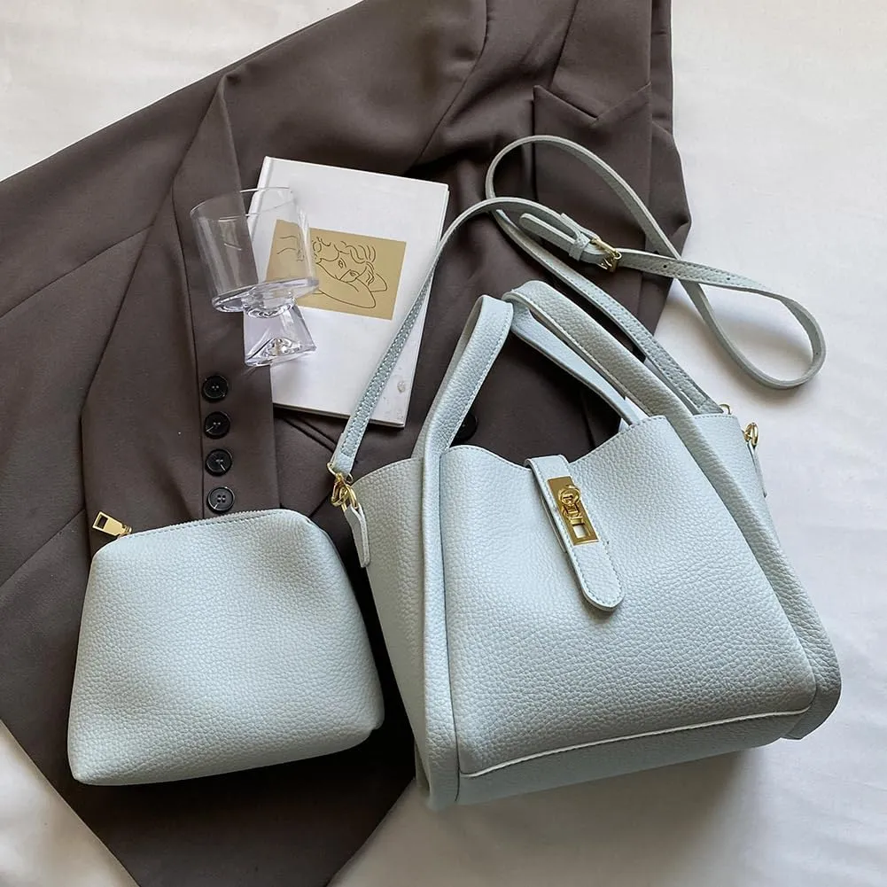 Bucket Bags for Women - Leather Crossbody Bucket Purse Small Handbag Trendy Vintage Shoulder Bag with Small Purse