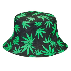 Bucket Hat with Green Hemp Leaf Print