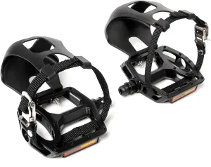 Bucklos Bike Pedals with Toe Cages and Straps - Bicycle Toe Clips Cage Compatible with Road Bike/Peloton/Mountian Bikes/MTB - Toe Clip Pedal for Wide Shoes Indoor Outdoor Cycling