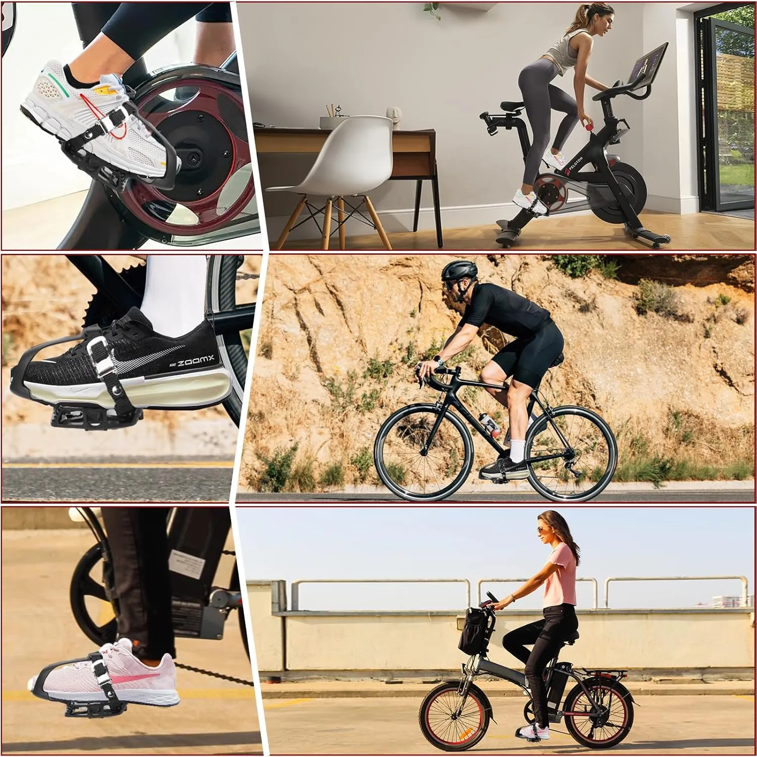 Bucklos Bike Pedals with Toe Cages and Straps - Bicycle Toe Clips Cage Compatible with Road Bike/Peloton/Mountian Bikes/MTB - Toe Clip Pedal for Wide Shoes Indoor Outdoor Cycling