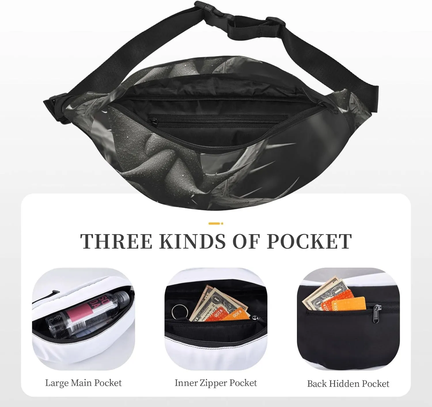 Bumbag Fanny Pack for Women Men Waist Pack Fashion Bum Bag Tiger Pattern Waist Bag for Sport Hiking Travel, Triangle and Thorns, One Size