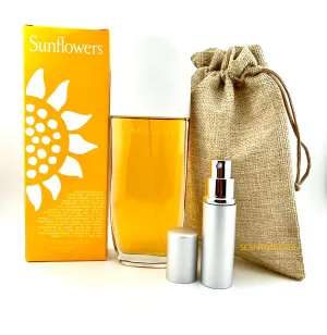 Bundle- Sunflowers Perfume for women Eau De Toilette Spray, 3.3 Fl oz with Burlap Bag & Mini Refillable Atomiser