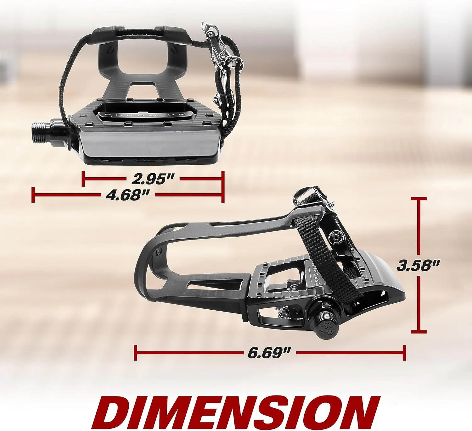 BV Bike Pedals Shimano SPD/Look Delta Compatible 9/16'' with Toe Clips - Peloton Pedals for Regular Shoes - Toe Cages for Peloton Bike - Exercise Bike Pedals - Universal Fit Bicycle Pedal