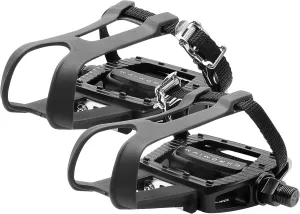 BV Bike Pedals Shimano SPD/Look Delta Compatible 9/16'' with Toe Clips - Peloton Pedals for Regular Shoes - Toe Cages for Peloton Bike - Exercise Bike Pedals - Universal Fit Bicycle Pedal