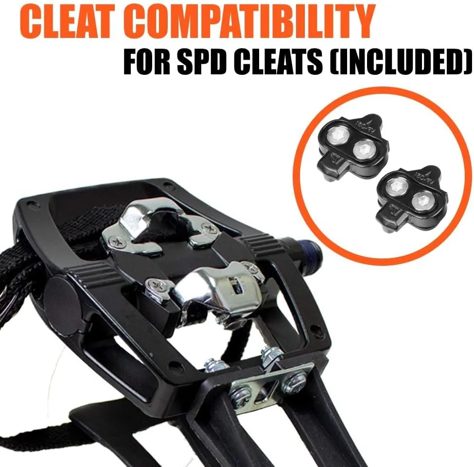 BV Bike Pedals Shimano SPD/Look Delta Compatible 9/16'' with Toe Clips - Peloton Pedals for Regular Shoes - Toe Cages for Peloton Bike - Exercise Bike Pedals - Universal Fit Bicycle Pedal