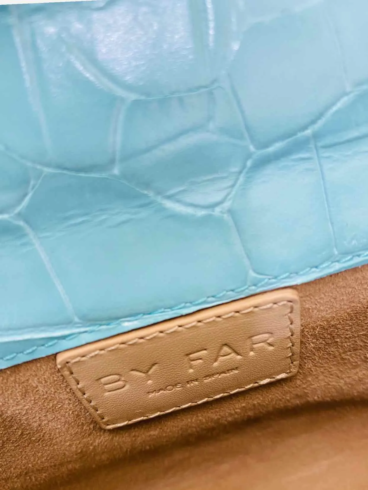 BY FAR Embossed Sky Blue Top Handle