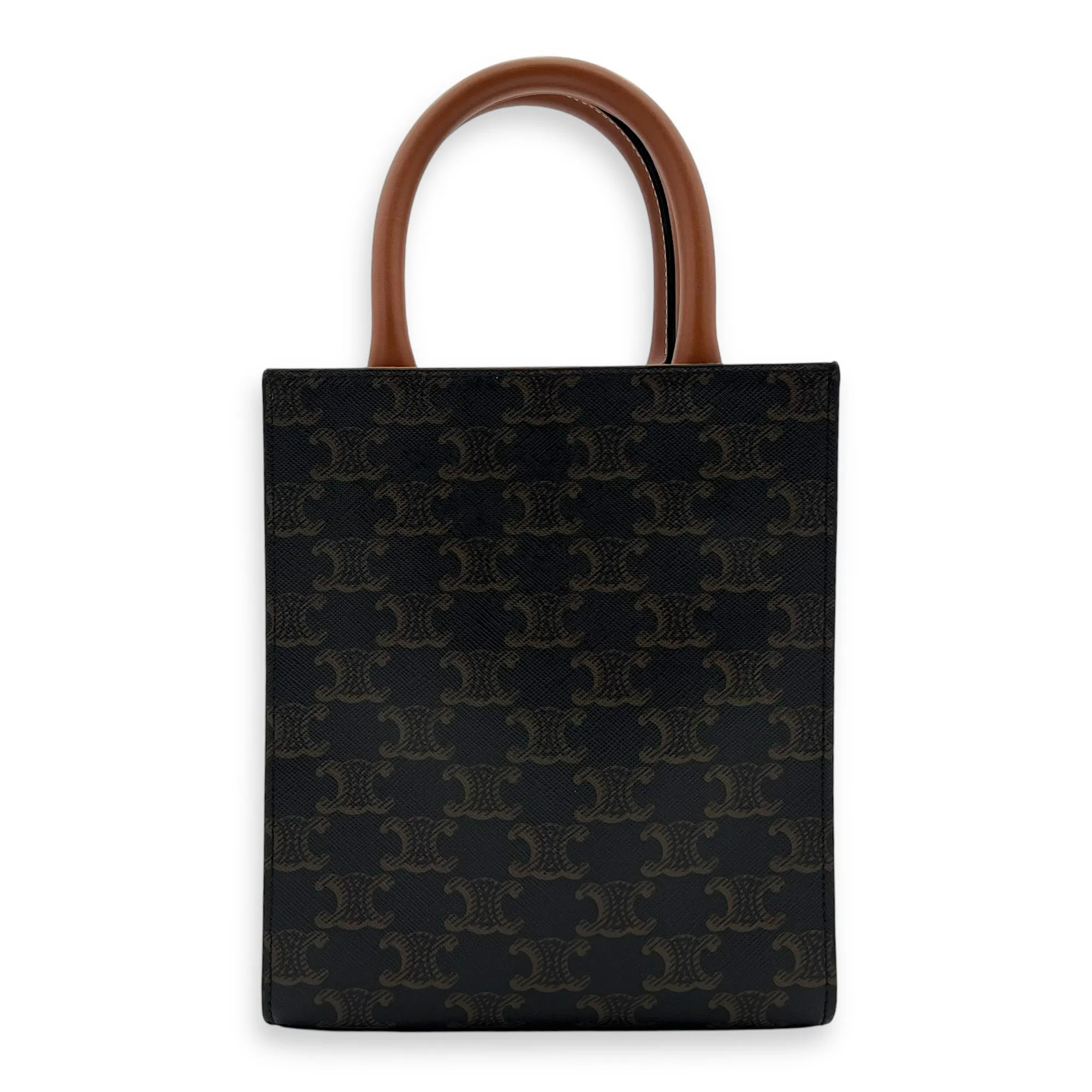 Cabas Vertical Mini Brown Top Handle Bag in Coated Canvas, Gold hardware