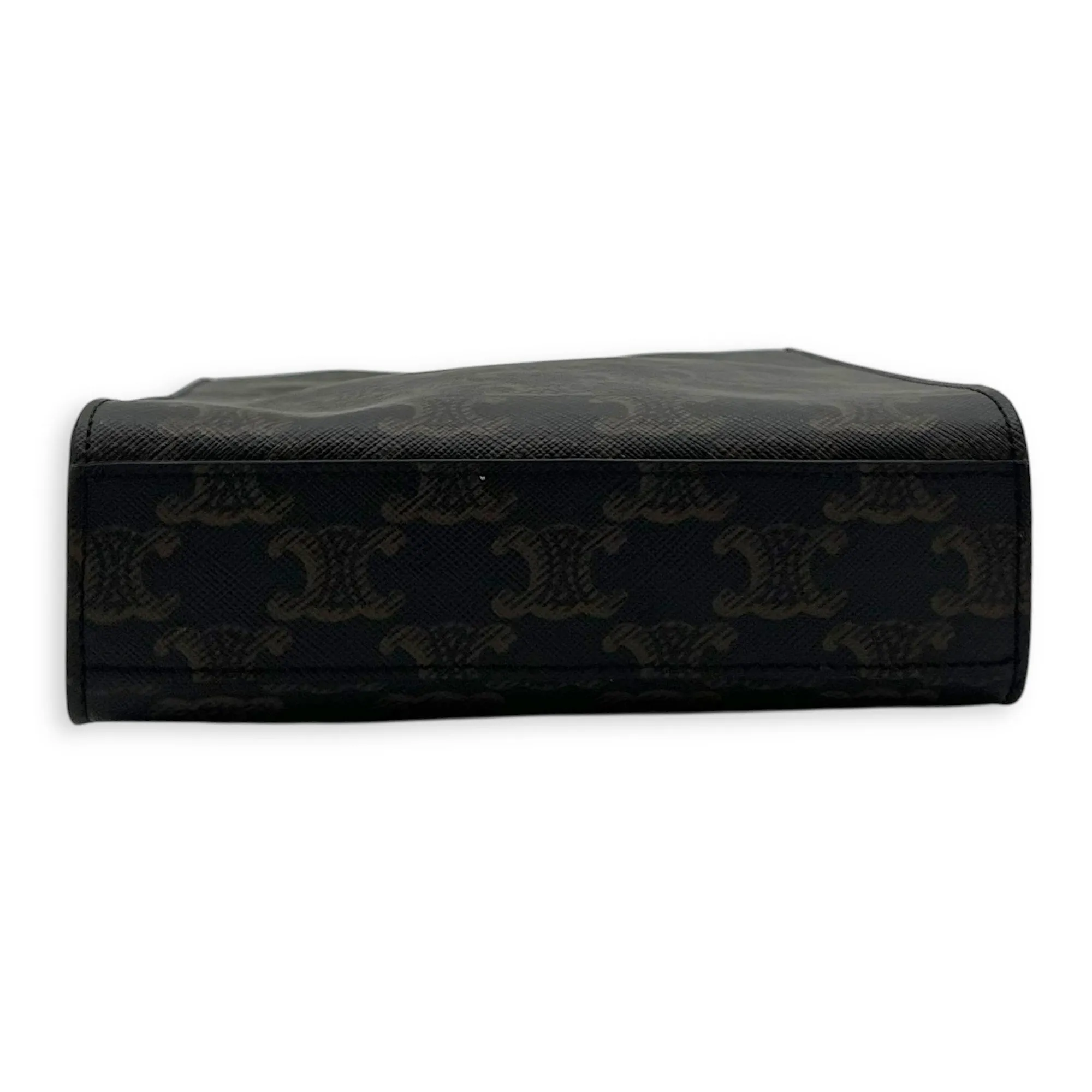 Cabas Vertical Mini Brown Top Handle Bag in Coated Canvas, Gold hardware