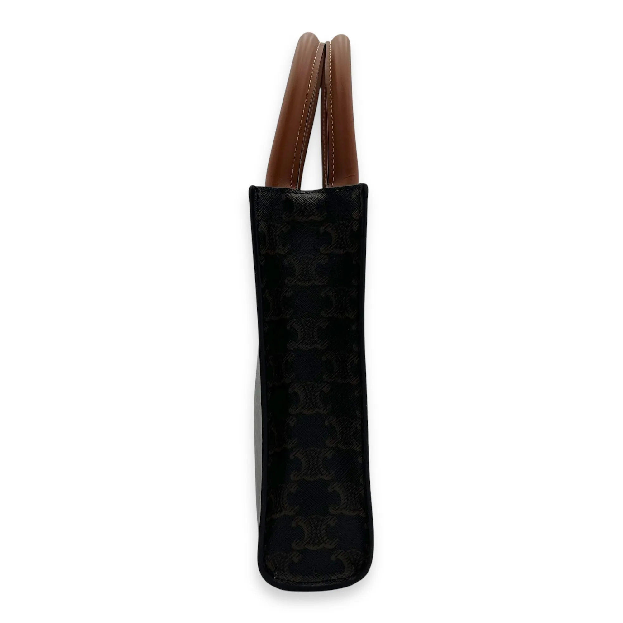 Cabas Vertical Mini Brown Top Handle Bag in Coated Canvas, Gold hardware