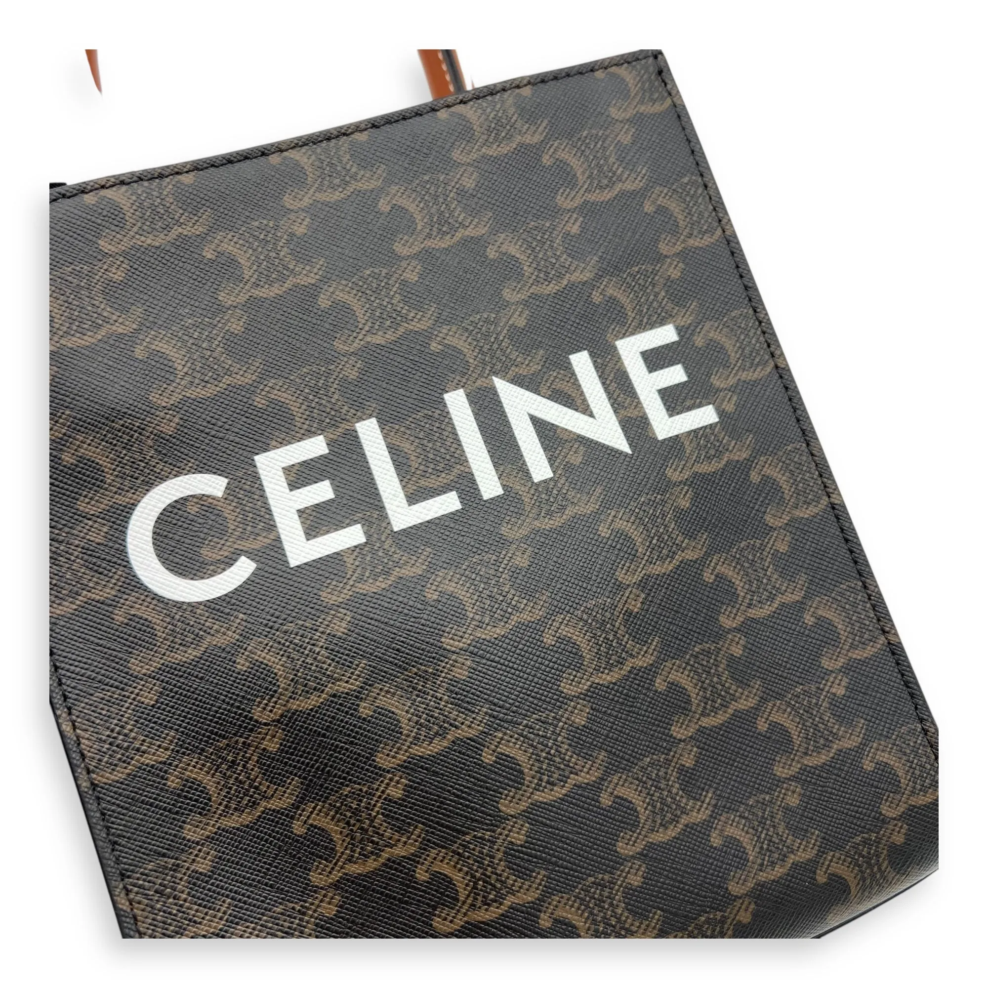 Cabas Vertical Mini Brown Top Handle Bag in Coated Canvas, Gold hardware