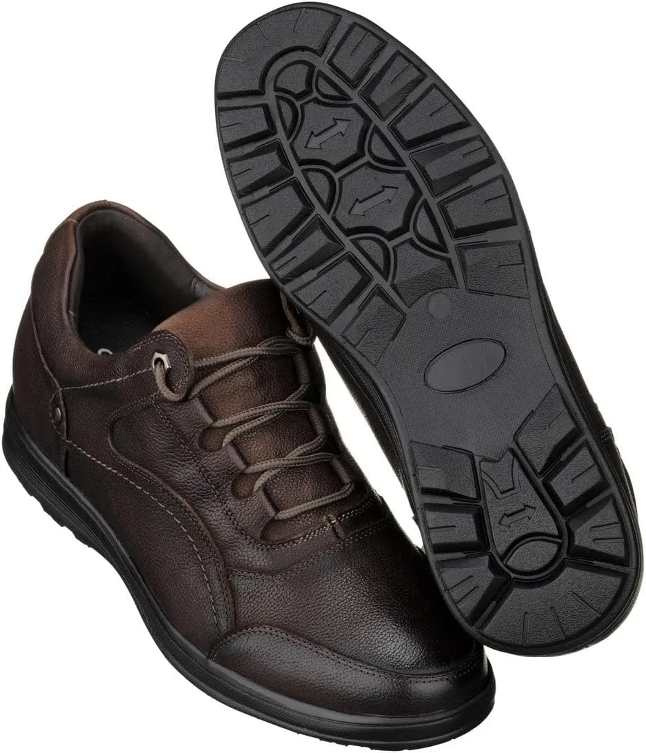 CALTO Men's Invisible Height Increasing Elevator Shoes - Dark Brown Leather Lace-up Lightweight Casual Walkers - 2.8 Inches Taller - K3045- Size 8 D(M) US