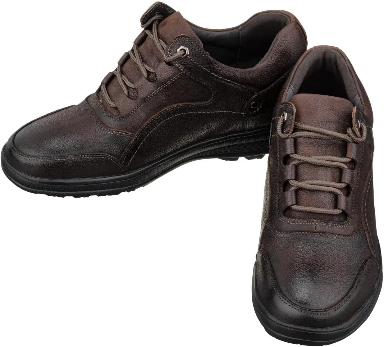 CALTO Men's Invisible Height Increasing Elevator Shoes - Dark Brown Leather Lace-up Lightweight Casual Walkers - 2.8 Inches Taller - K3045- Size 8 D(M) US