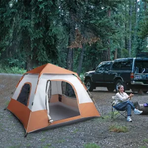Camping Tent for 4 Person, Instant Pop Up Tent with 2 Large Doors & Ground Vents, Waterproof 2000mm & UV Protection, Windproof with 8 Pegs & 4 Guy Ropes, Lightweight 4.5kg for Family Camping, Hiking