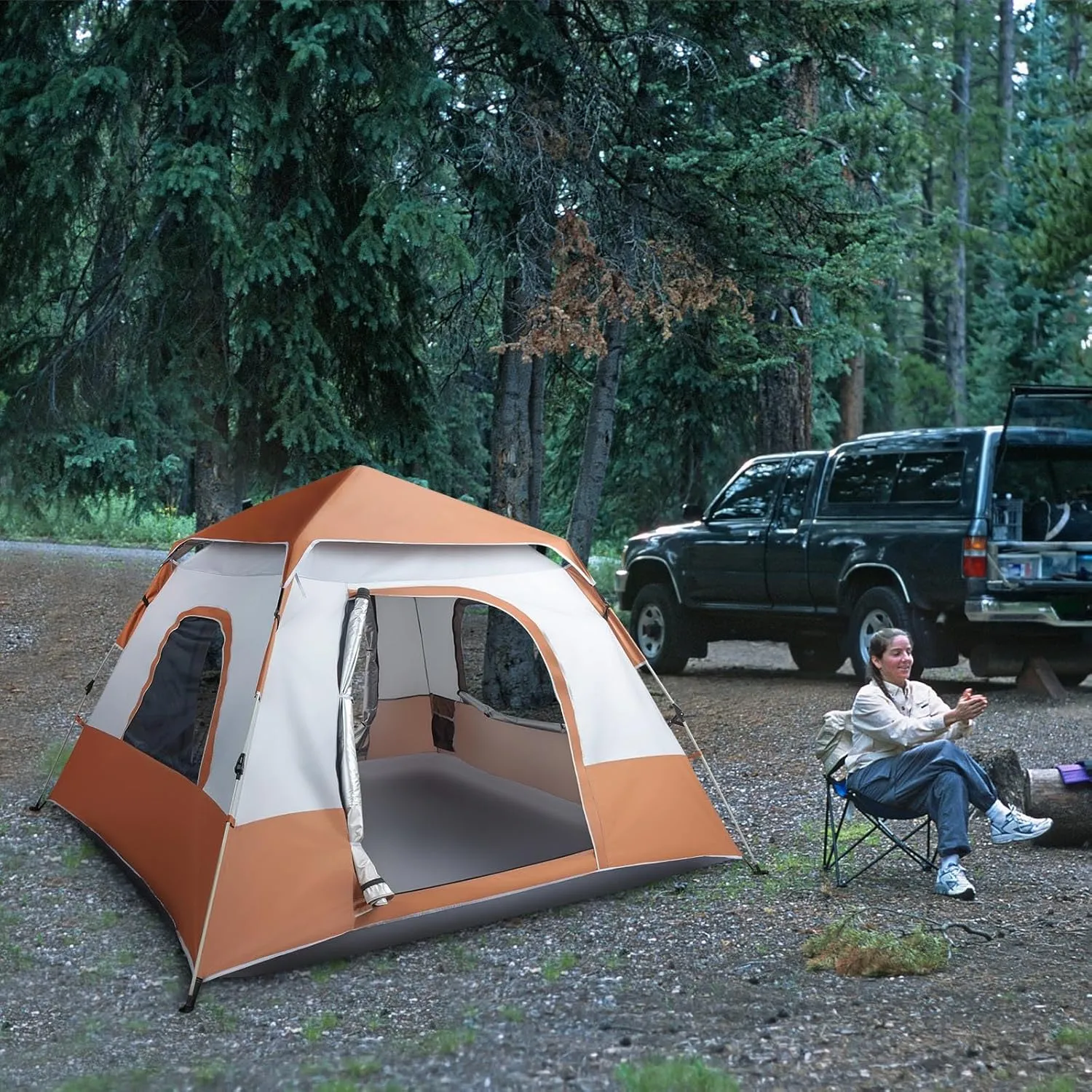 Camping Tent for 4 Person, Instant Pop Up Tent with 2 Large Doors & Ground Vents, Waterproof 2000mm & UV Protection, Windproof with 8 Pegs & 4 Guy Ropes, Lightweight 4.5kg for Family Camping, Hiking